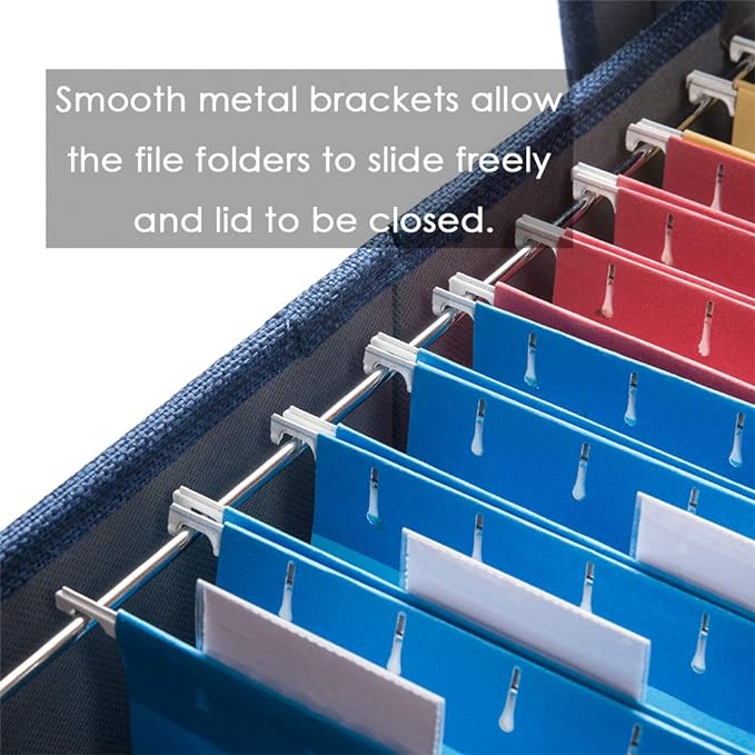 PRANDOM File Organizer Box - Set of 2 Collapsible Decorative Linen Filing Storage Hanging File Folders with Lids Office Cabinet Letter Size Navy Blue (14x9.3x10.8 inch)-DeskLoop Office