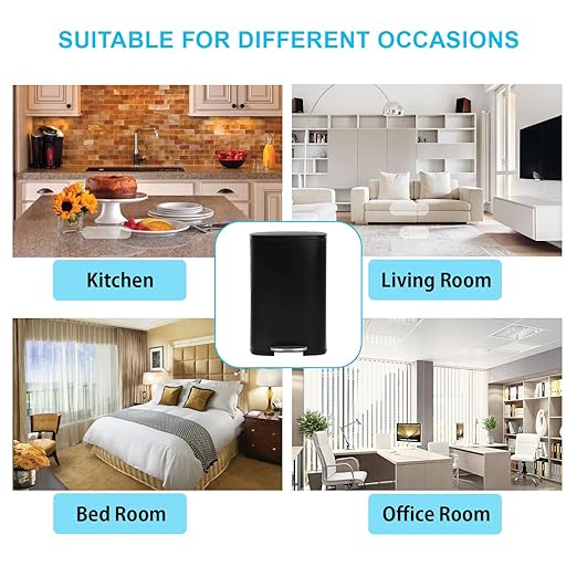 PayLessHere Stainless Steel Trash Can with Lid - Removable Inner Bucket, Foot Pedal Soft Close for Office, Home, Kitchen Garbage Bin (Black, 13 G)-DeskLoop Office