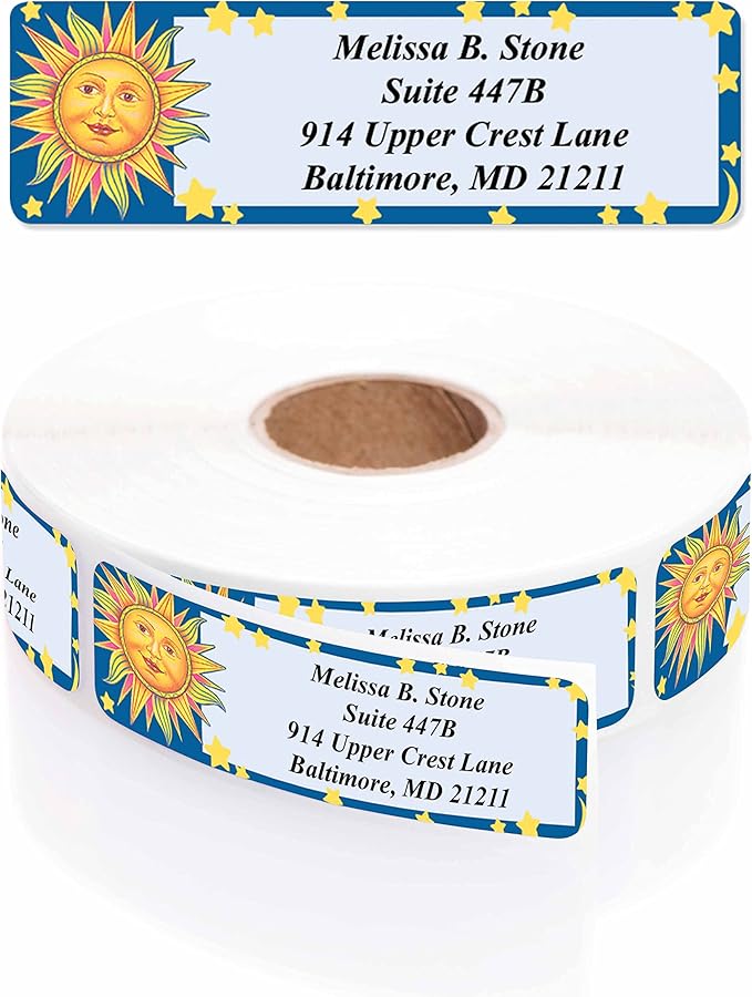 Celestial Blue Designer Rolled Address Labels with Elegant Plastic Dispenser-DeskLoop Office