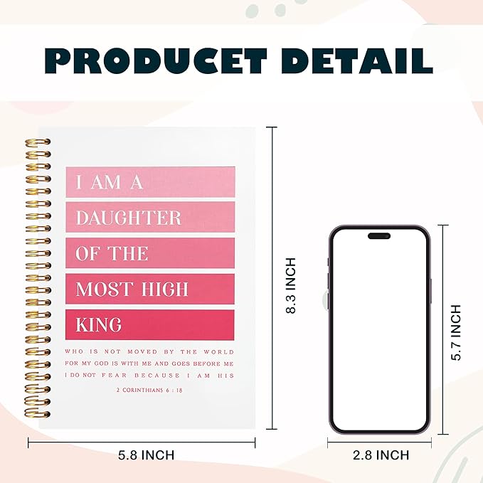 BearCake Pink I am Daughter of the Most High King Christian Notebook Journal, Christian Gifts for Women, Bible Notebooks for Note Taking, Bible Journaling Notebook, Hardcover Spiral Notebook 5.5x8.3-DeskLoop Office