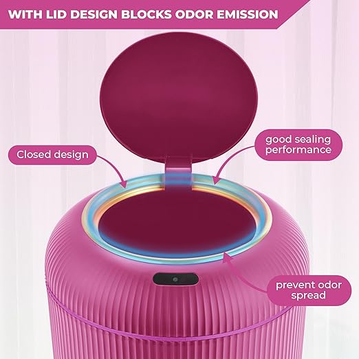 Pukomc Smart Sensor Wastebasket, Convenient and Hygienic Easy to Use, Technology Sensor Waterproof Wastebasket Plastic Trash can for Kitchen, Bathroom, Bedroom, Living Room, Office and Outdoor Pink-DeskLoop Office