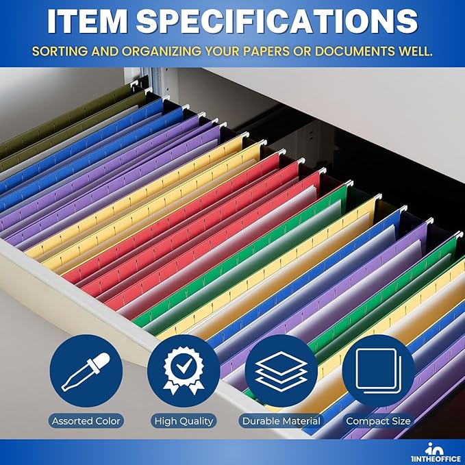 1InTheOffice Hanging File Folder, Hanging File Pocket, Expandable Hanging File Folder, Letter Size, Assorted Color, 10 Pack (10)-DeskLoop Office