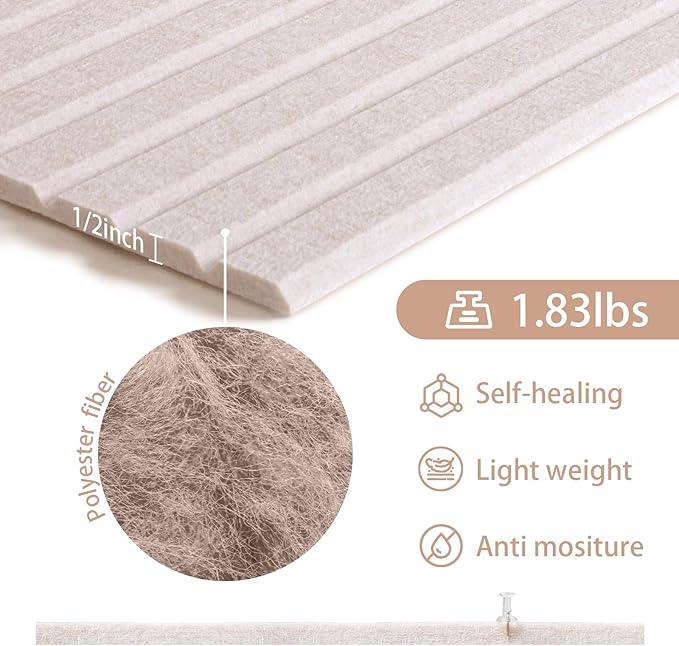 Bulletin Board, 36 x 24 inches Felt Board Decorative Pin Board, 3' x 2' Cork Board Alternative for Wall, Foldable Photo Board with 20 Pushpins - Oatmeal Stripes-DeskLoop Office