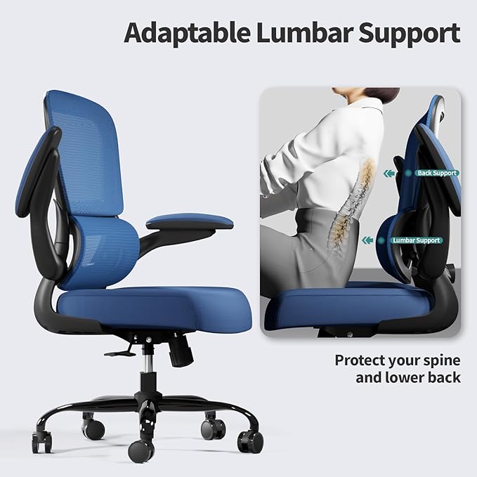 TRALT Office Chair - Ergonomic Desk Chair with Adjustable Lumbar Support, Mesh Computer Chair, Executive Chairs for Home Office Comfortable Lumbar Support (Deep Blue)-DeskLoop Office