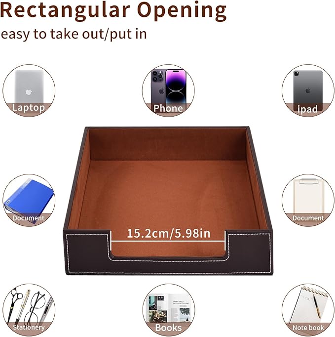 Leather Letter Tray, Office Supplies Desk Organizer for Mail Paper Files Magazines Jewelry Cosmetics,Luxury Letter Holder&Multipurpos Stackable Office Desktop Storage Box,Coffee-DeskLoop Office