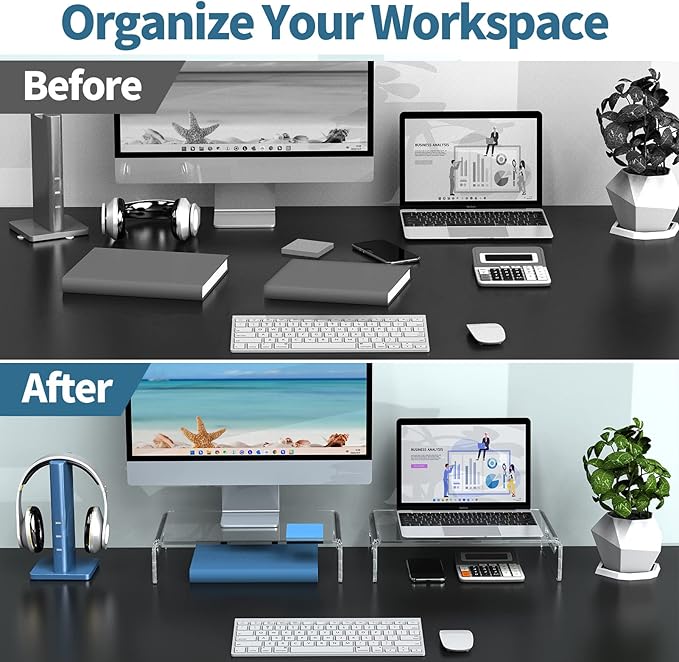 Zimilar 2 Pack Monitor Stand Riser, Acrylic Monitor Stand for Computer, Laptop, Printer, Notebook, Premium Clear Laptop Stand Acrylic Monitor Riser for Home Office, Monitor Stands for 2 Monitors-DeskLoop Office