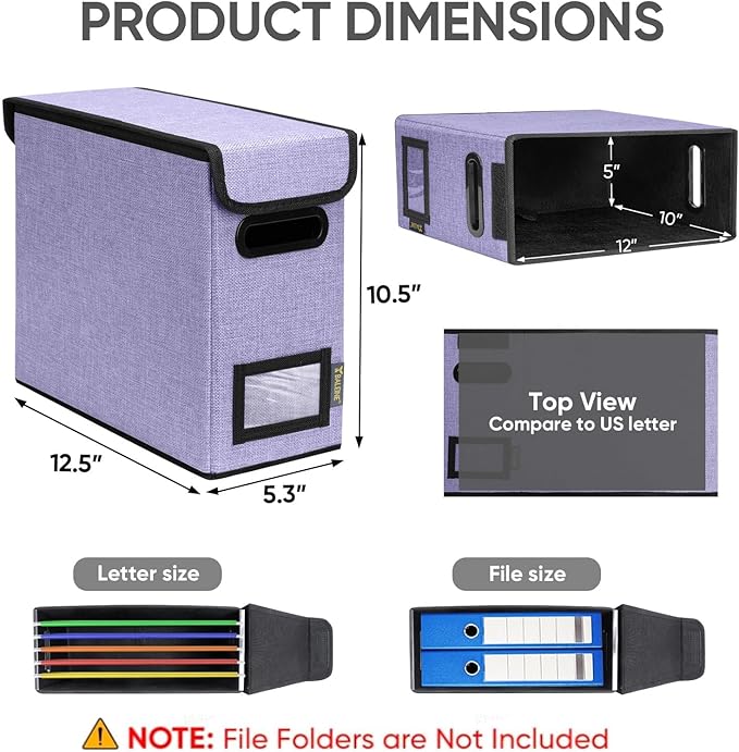 BALEINE File Organizer Box with Lid, Collapsible File Folder Organizer with Plastic Slide, Hanging File Folder Box for Office Document Storage (1 Pack, Purple, S)-DeskLoop Office