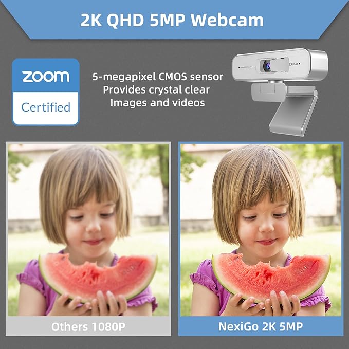 NexiGo N940P 2K Zoomable Webcam with Remote and Software Controls | Sony Starvis Sensor | 1080P@60FPS | 3X Zoom | Dual Stereo Microphone, for Zoom/Skype/Teams/Webex (Silver)-DeskLoop Office