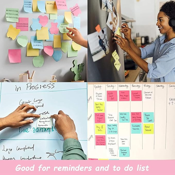 HappyHapi Sticky Notes 3x3 Inches Bulk 28 Pack 2800 Sheets Colored Self-Stick Pads, 100 Sheets/Pad, 4 Bright Colors (Yellow, Green, Pink, Blue) for Office Supplies, School, Home-DeskLoop Office