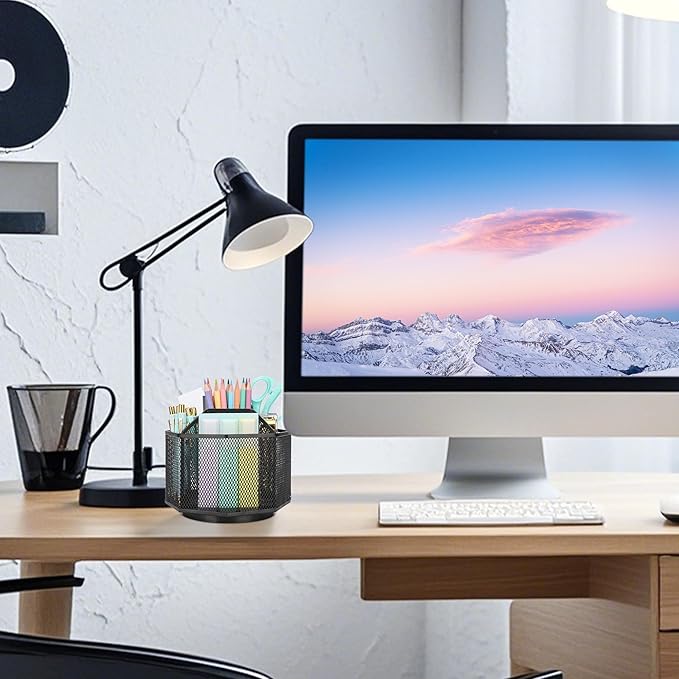 Exerz Desk Organiser/Mesh Desk Tidy Candy/Pen Holder/Multifunctional Organiser 360 Rotating-DeskLoop Office