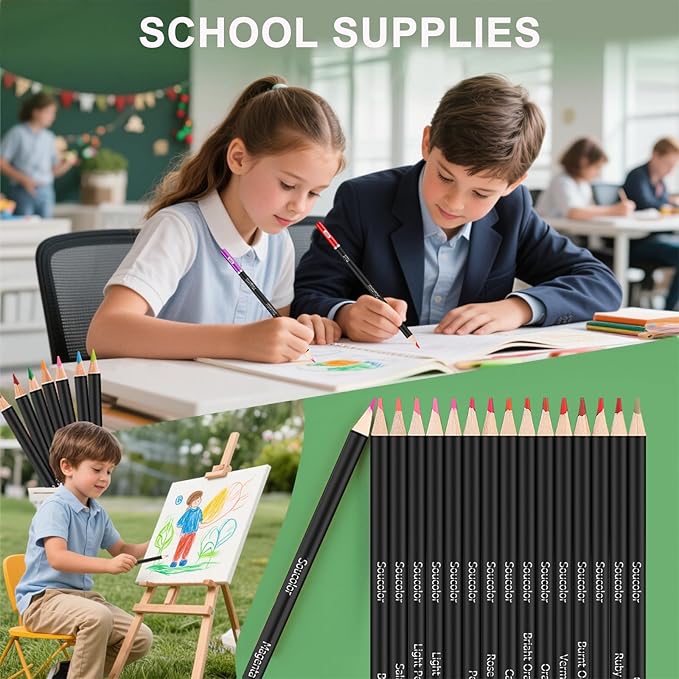 Soucolor 72-Color Colored Pencils for Adult Coloring Books, Back to School Supplies, Soft Core, Artist Drawing Sketching Pencils Set, Art Supplies Kit Gifts for Kids Teens Beginners Blending Shading-DeskLoop Office