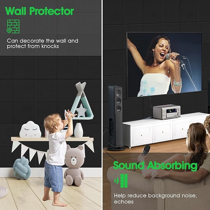 Large Cork Board for Office Wall Decor,36"x24"-6 Pack Cork Board Tiles with Safe Removable Adhesive Tabs, 1/2" Thick, Felt Bulletin Board Pin Board Cork Boards for Walls - Black-DeskLoop Office