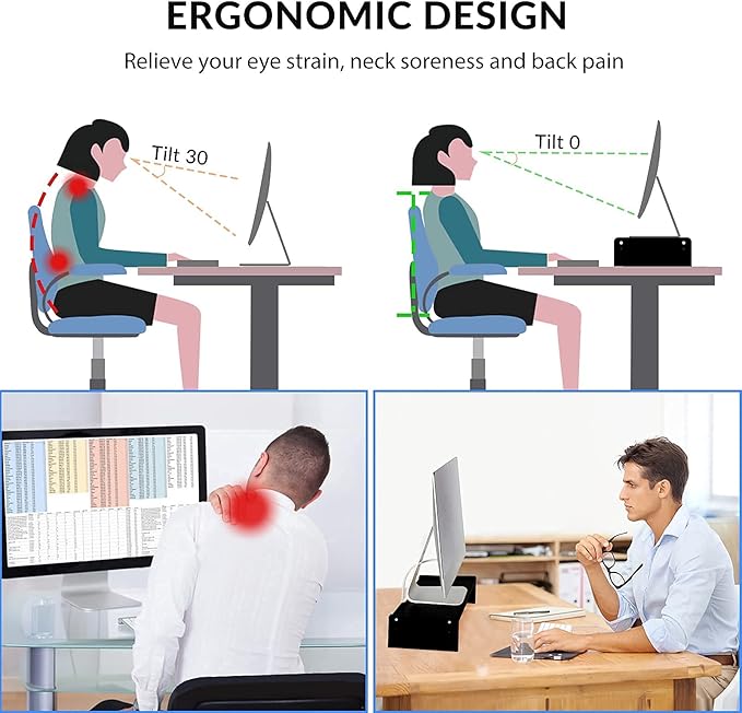 KINLINK Solid Wood Monitor Stand Riser, Monitor Riser with 2 Adjustable Height, 15.8 inch Computer Riser for Computer, iMac, PC, Printer, Computer Monitor Stand for Home & Office, Black-DeskLoop Office