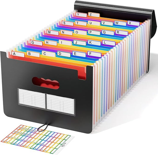 ABC life 26 Pockets Accordion File Organizer, Expanding File Folders, Portable Monthly Bill Receipt Organizer with Colorful A-Z Tabs, Desktop Folders Letter A4 Paper Document Storage for Home Office-DeskLoop Office