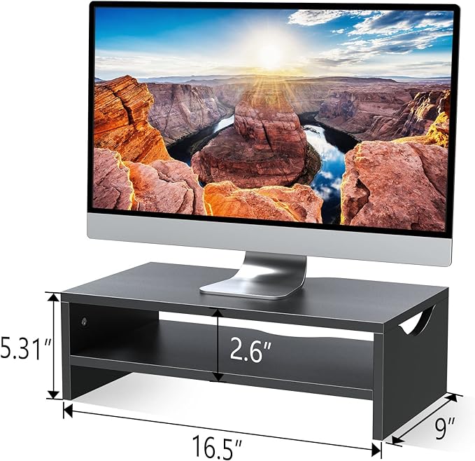 Zimilar Monitor Stand, 2-Tier Laptop Computer Monitor Stand Riser for PC, iMac, Desktop Wooden Screen Stand with Storage Organizer for Home Office-DeskLoop Office