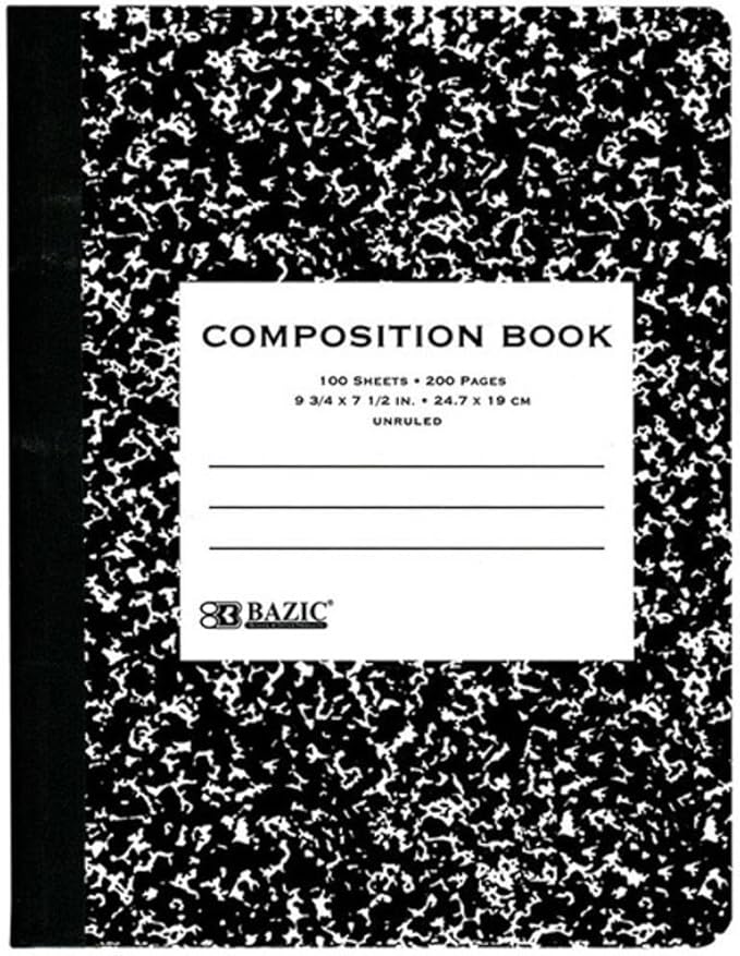 BAZIC Composition Book Blue Marble Unruled Ruled 100 Sheet Notebook, Blank Page Journal Comp Notebooks for School, 1-Pack-DeskLoop Office