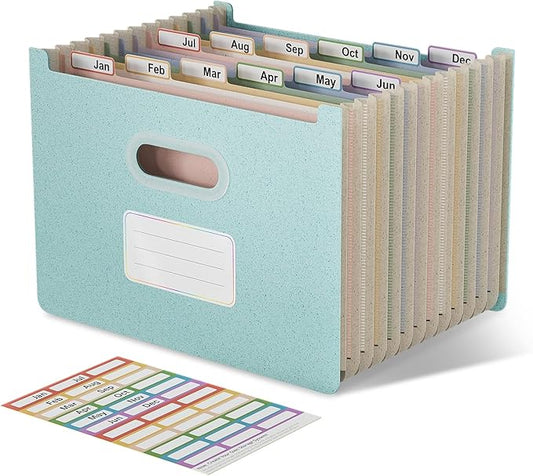 Accordion File Organizer, 12 Pockets Wheat Straw Expanding File Folders, Upright & Open Top, Monthly Bill Receipt Organizer, 100% BPA Free, Return to Nature, Healthy Living, Letter/A4 Size-Sky Blue-DeskLoop Office