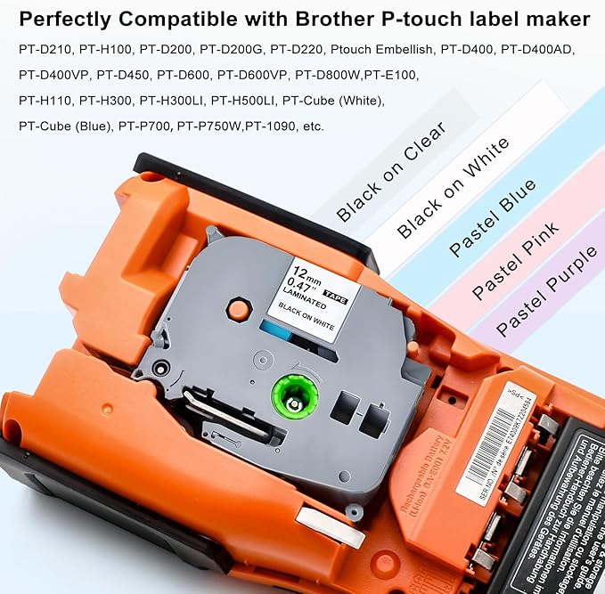 Compatible with Brother P Touch Colored Label Tape TZe 131 231 MQ531 MQP35 MQE35 Pastel Label Maker Tape Made for Brother P-Touch PT-D210 PT-D220 Label Maker, Clear/White/Purple/Pink/Blue-DeskLoop Office