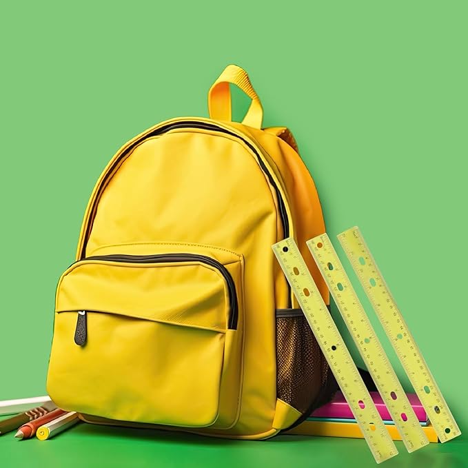 28 Pack Plastic Ruler 12 Inch Transparent Rulers - Metric Bulk for Kids School Office Classroom, Yellow-DeskLoop Office