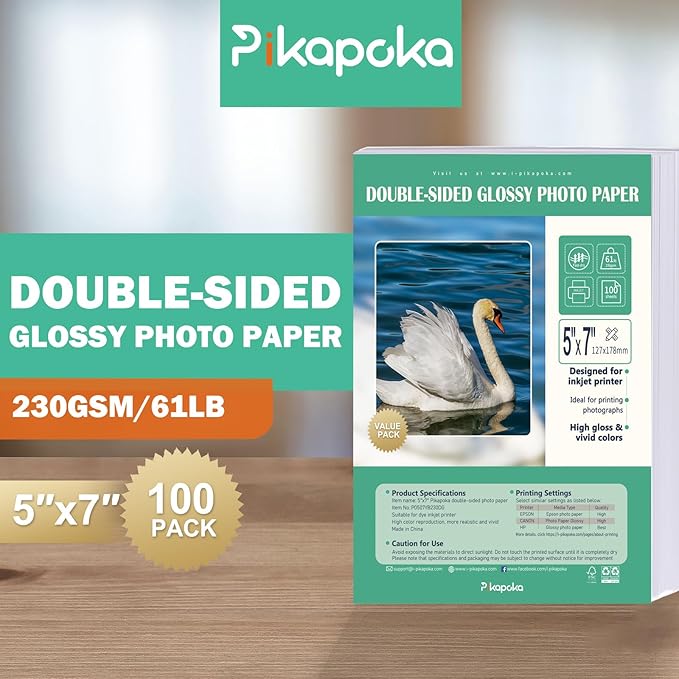 Double Sided Glossy Photo Paper 5x7, Thick Glossy Paper for Cardstock, 100 Sheets 61lb for Inkjet Printer-DeskLoop Office