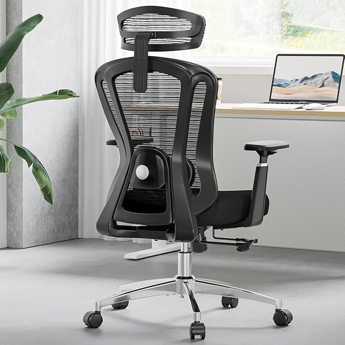 Farini Office Chair Ergonomic Desk Chair, High Back Computer Chair with Wheels, Home Sutdy Chair for Heavy People, Office Chair Adjustable Seat Depth, 3D Armrests and Adjustable Headrest, Black-DeskLoop Office