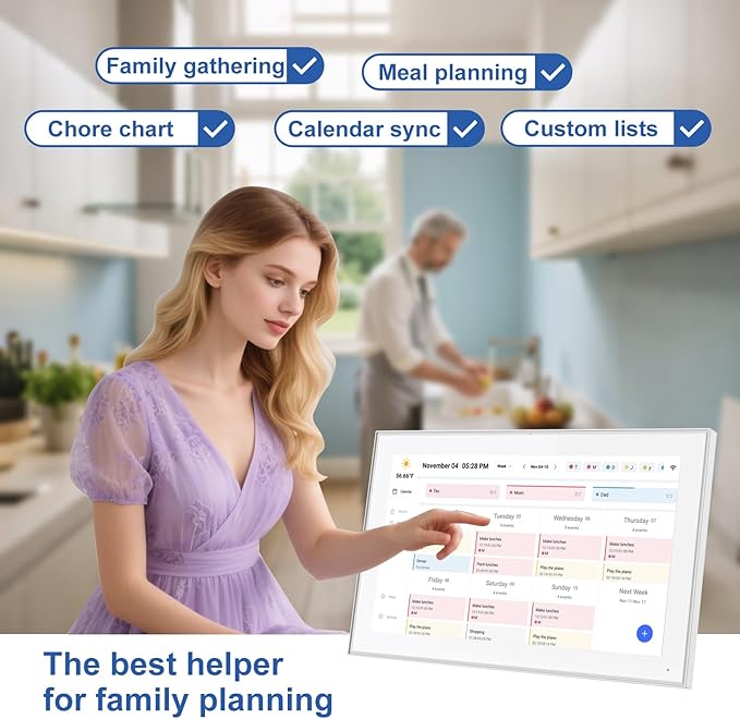 15.6 inch Digital Calendar Touchscreen, Wall Planner, IPS FHD,Smart Family Schedules, Chore Chart, Wall Organizer for Multi-Child Homes - Built-in Digital Picture Frames Function-DeskLoop Office