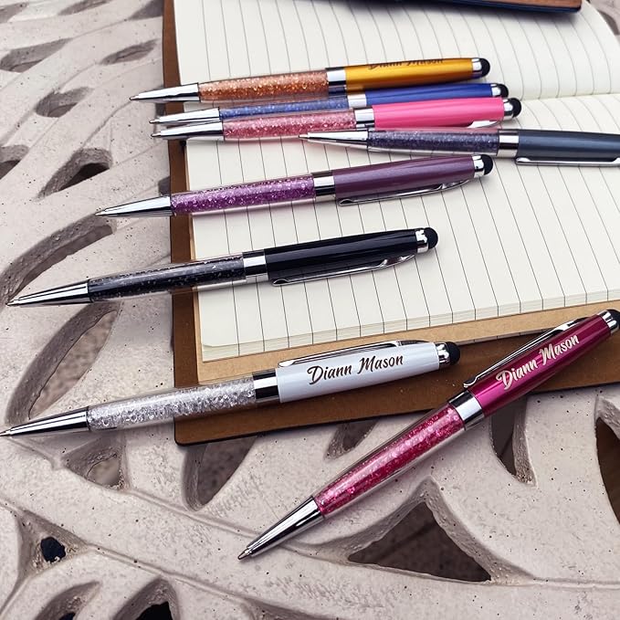 Personalized Pens Bulk Custom Ballpoint Pens with Business Name Message Logo, Customized Engraved Pens with Stylus for Birthdays Anniversaries Graduations 12pcs/Pack-DeskLoop Office