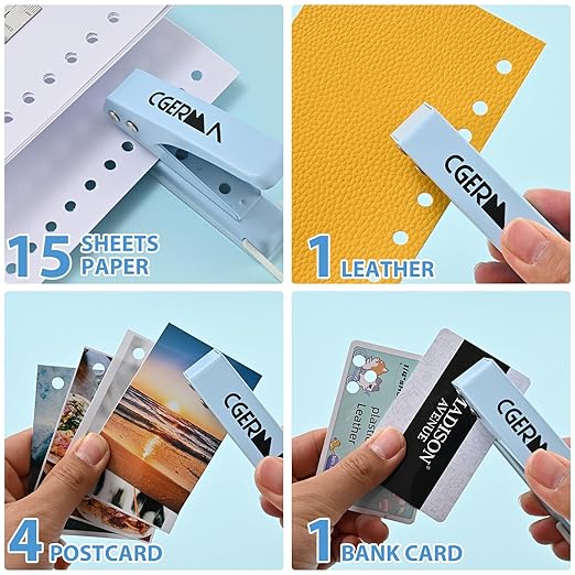 Single Hole Puncher, 1/4" Hole, 50% Labor Savings, Heavy Duty Metal Punch, 15 Sheet Capacity, for ID Cards, Chipboard, Art Project, Crafts Easy Punching, Blue-DeskLoop Office