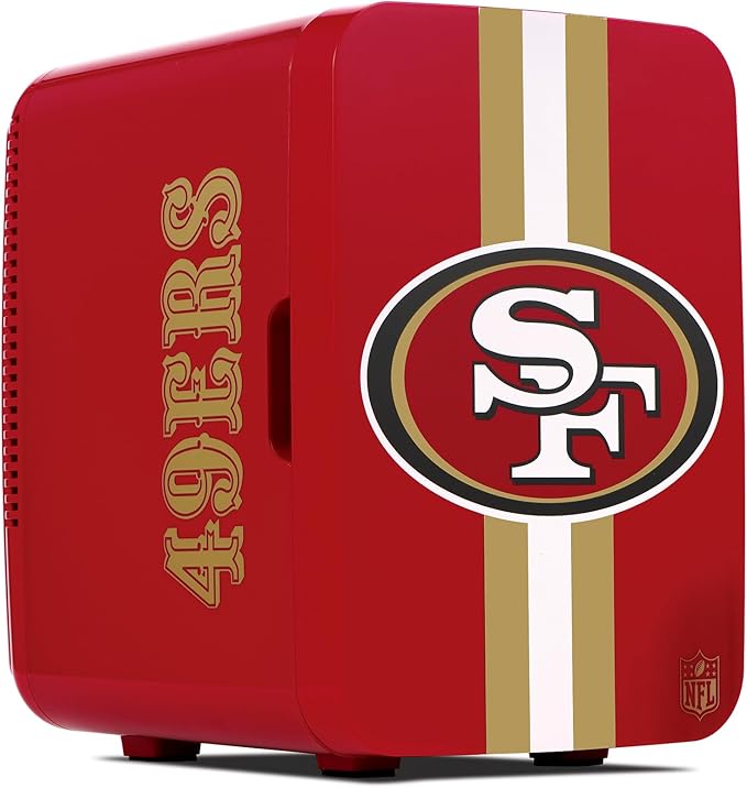Ukonic NFL San Francisco 49ers 15-Can Mini Fridge 10L – AC/DC Powered, Official Team Colors & Logo, Portable Cooler for Tailgates, Home, Office, or Car-DeskLoop Office