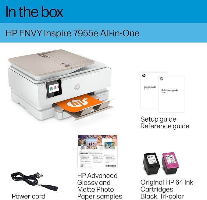 HP ENVY Inspire 7955e Wireless Color Inkjet Printer, Print, scan, copy, Easy setup, Mobile printing, Best-for home, 3 month Instant Ink trial included, White-DeskLoop Office