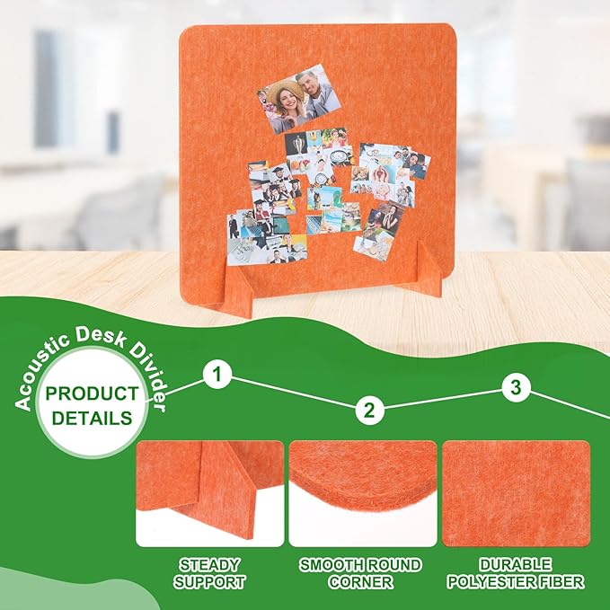 PATIKIL Desk Divider, 2 Set 24 x 24 Inch Acoustic Freestanding Desk Divider Desk Privacy Panel with 4 Pcs Support Feet for Library Office Workstation, Orange-DeskLoop Office