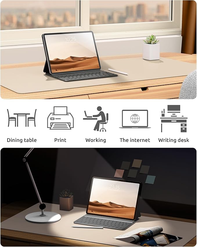 YSAGi Leather Desk Pad Protector, Office Desk Mat, Large Mouse Pad, Non-Slip PU Leather Desk Blotter, Waterproof Laptop Desk Writing Pad for Office and Home (23.6" x 13.8", Eggshell)-DeskLoop Office