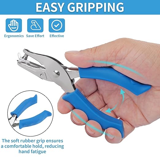Single Hole Punch, 2 Pcs Hand Hole Puncher with Soft Grip Handle, 1/4" and 1/8" Small Hole Paper Punch for Crafts, Scrapbooks, 6 Sheets Capacity, Tags, Tickets - Blue-DeskLoop Office