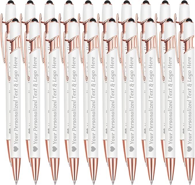 STREADVE Personalized Custom Pens 20 Engraved Writing Pen with Name Logo, Customized Promotional Items Stylus Pen Gifts for Communion Wedding Men Women Realtor Business, White-DeskLoop Office