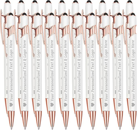 STREADVE Personalized Custom Pens 20 Engraved Writing Pen with Name Logo, Customized Promotional Items Stylus Pen Gifts for Communion Wedding Men Women Realtor Business, White-DeskLoop Office