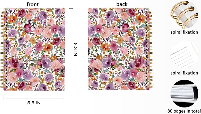 Vintage Spring Flowers Spiral Notebook 5.5x8.3,Retro Floral Cottagecore Notebook Journal for Work Office School Student Teacher,Gift for Flower Lovers-DeskLoop Office