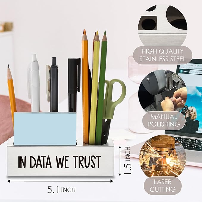 In Data We Trust Pen Holder, Data Analyst Scientist Graduation Gifts Desk Decor Stainless Steel Pencil Holders WCC60-DeskLoop Office