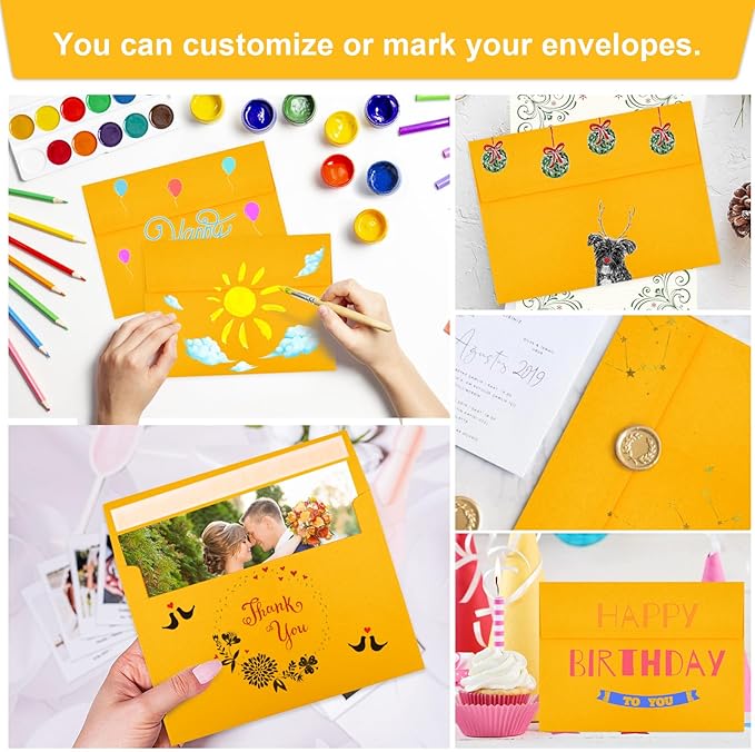 Joyberg 50 Pack Yellow 5x7 Envelopes - Self Seal for Weddings, Photos, Greeting Cards & Mailing-DeskLoop Office
