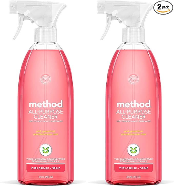 Method All-Purpose Cleaner, Pink Grapefruit, Plant-Based and Biodegradable Formula Perfect for Most Counters, Tiles, Stone, and More, 28 oz spray bottle (Pack of 2)-DeskLoop Office