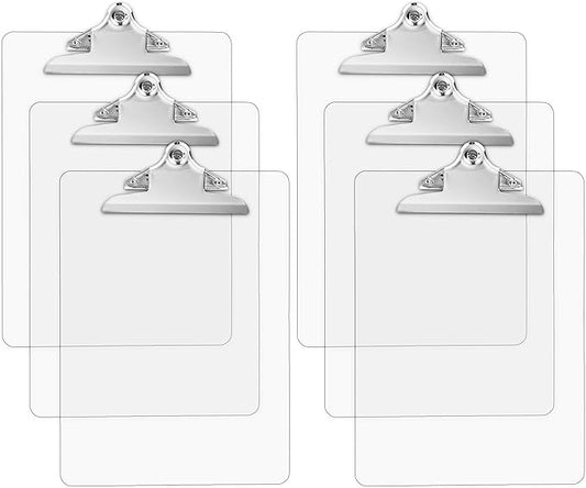 Plastic Transparent Clipboards (Set of 6) Multi Pack Clipboard | Strong 12.5 x 9 Inch | Holds 100 Sheets! Acrylic Clipboards with Big Clips | School Supplies for Kids, Teachers, College Students-DeskLoop Office