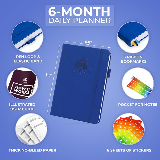 Clever Fox Daily Planner – Undated Planning Notebook with Hourly Schedule & To-Do List – Personal Day Task & Work Organizer, 6 Months (Royal Blue)-DeskLoop Office