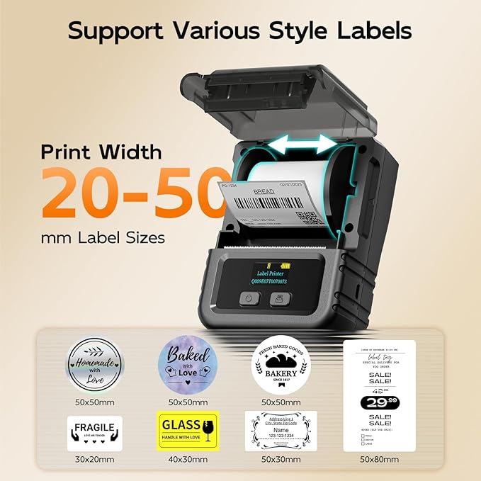 Phomemo Label Maker, 2 Inch Bluetooth Themal Label Printer with 3 Rolls Thermal Paper(4030/5030/5080mm), Inkless Labeler for Home, Bussiness, School, Office, Address, Sticker Printer for Phone & PC-DeskLoop Office