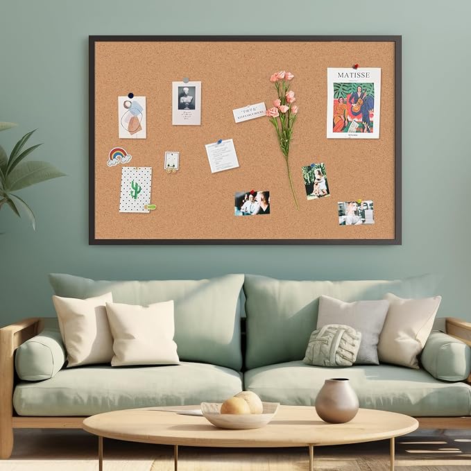 Board2by Cork Board Bulletin Board 48 x 36, Black Wood Framed 4x3 Corkboard, Office Board for Wall, Large Notice Pin Board for School, Home & Office-DeskLoop Office