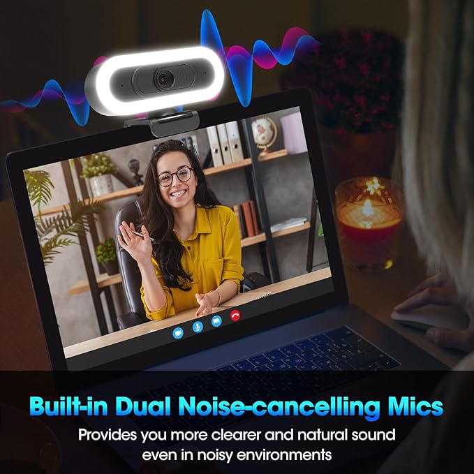 ToLuLu Streaming Webcam 2K 50FPS Web Cam, LED RGB Webcam with Microphone and Light, Autofocus Computer Camera with Cover and Tripod, Plug-Play USB Web cam for PC Desktop/MacBook Gaming Video Calling-DeskLoop Office