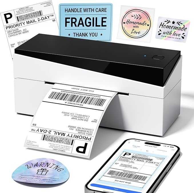 Bluetooth Shipping Label Printer 4x6, 249BT Thermal Label Printer for Small Business, Shipping Packages, Office, Home, Compatible with Amazon, Ebay, USPS-DeskLoop Office
