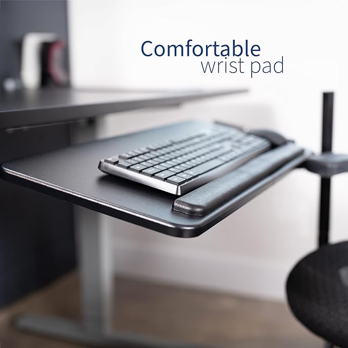 VIVO Office Chair Mounted 26 x 12 Inch Keyboard and Mouse Tray, Ergonomic Tilt, Full Motion 360 Degree Rotation, Black, MOUNT-KB08C-DeskLoop Office