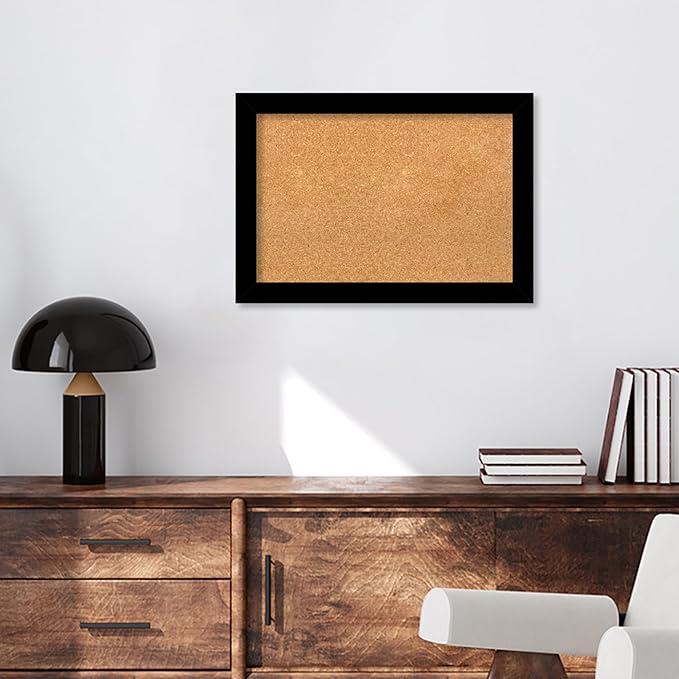 Amanti Art Natural Cork Board for Wall, 19x27 Vision Board with Black Wood Frame, Medium Corkboard Office Decor for Home Organization, Modern Contemporary Corkboard Pinboard to display items for home-DeskLoop Office