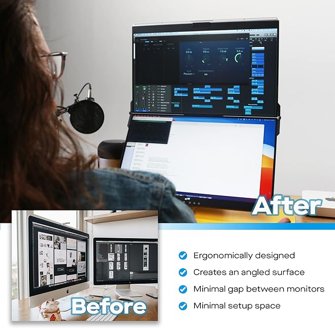 Mobile Pixels Geminos (2 x 24 inch) IPS Dual Stacked Computer Monitors with 65W USB-C Charging, 1080P Webcam&Speakers, All-Inclusive Workstation PC Monitor, USB-A/USB-C/HDMI, Ergo Design(2 Monitors)-DeskLoop Office