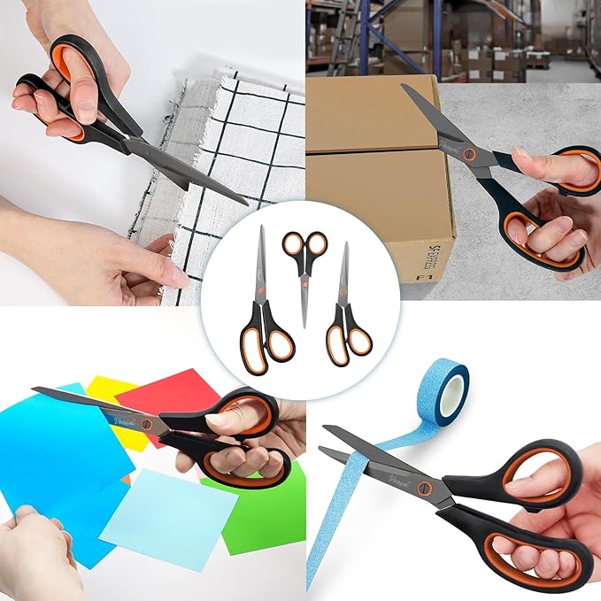 Scissors, 3-Pack Titanium Coated Non Stick Scissors (8.5’’, 7.5’’, 5.5’’) - Premium All-Purpose Cutting Tools for Craft, Office & Home Use-DeskLoop Office