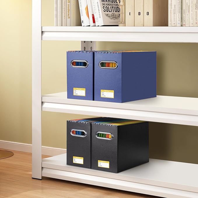 BALEINE File Organizer Box, Cardboard File Folder Organizer with Handle for Letter Size, Portable Collapsible Hanging Filing Box for Home Office Document Storage (2 Pack, Navy)-DeskLoop Office
